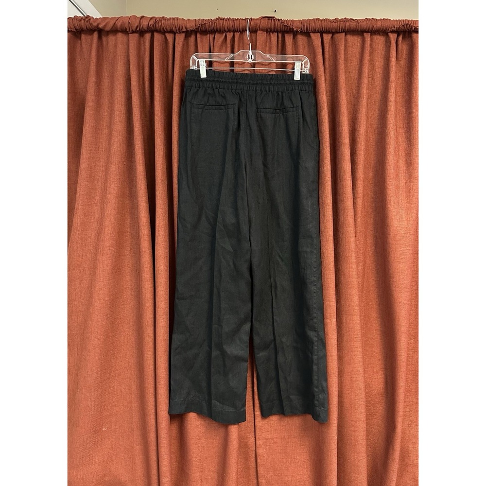 Athleta Linen Pants Womens Small S/P Black High Rise Wide Leg Slit at the Ankle - Picture 2 of 3